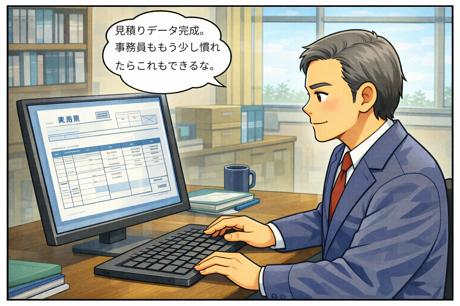 社長が見積りデータを作成している場面